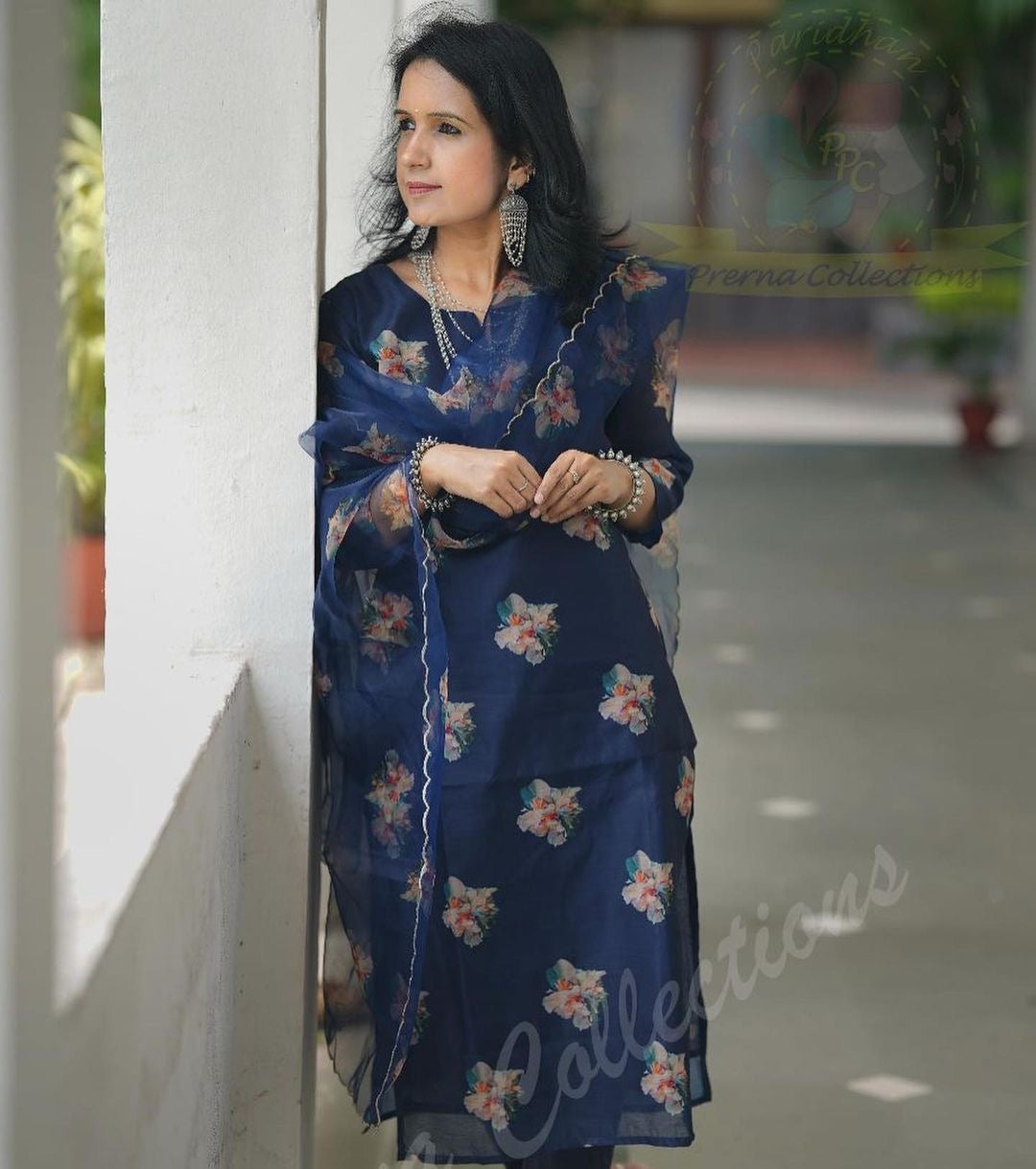 Digital Chanderi Kurti Pant Dupatta Set with Cotton Lining and Organza Dupatta – Sizes 36 to 44