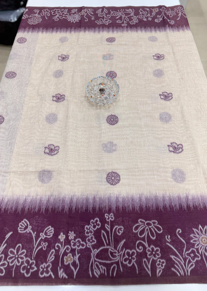 Munga cotton handloom weaving saree with woven floral border and tassel pallu for women