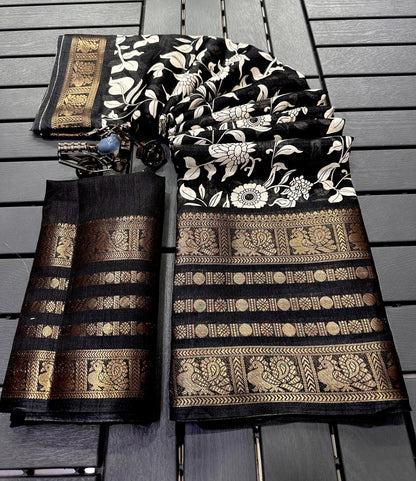 Dola Silk Saree with All-Over Jari Work and Jacquard Border for Women