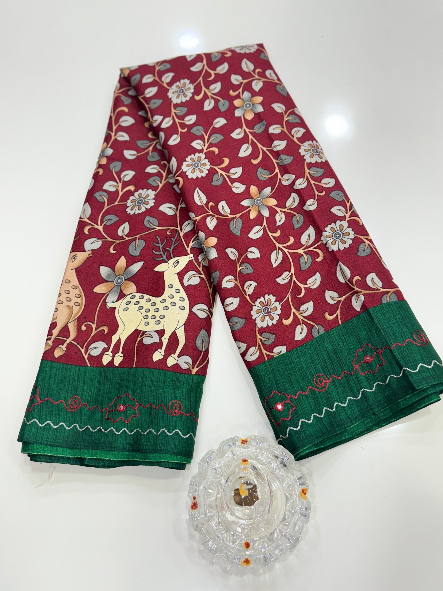 Victoria Cotton Silk Saree with Deer and Floral Print – Lightweight Traditional Cotton Silk Saree for Women