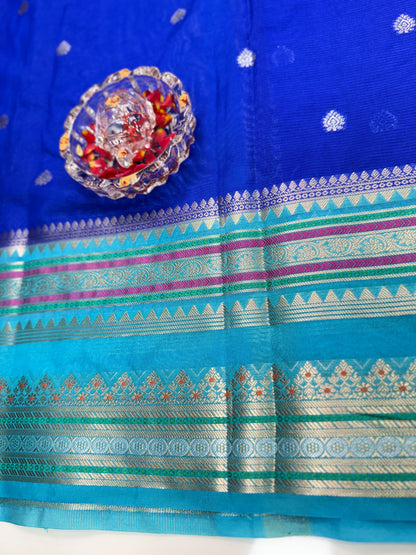 Banarasi Semi-Georgette Silk Saree with Gold Zari Weaving and Meenakari Border – Traditional Festive Saree for Women