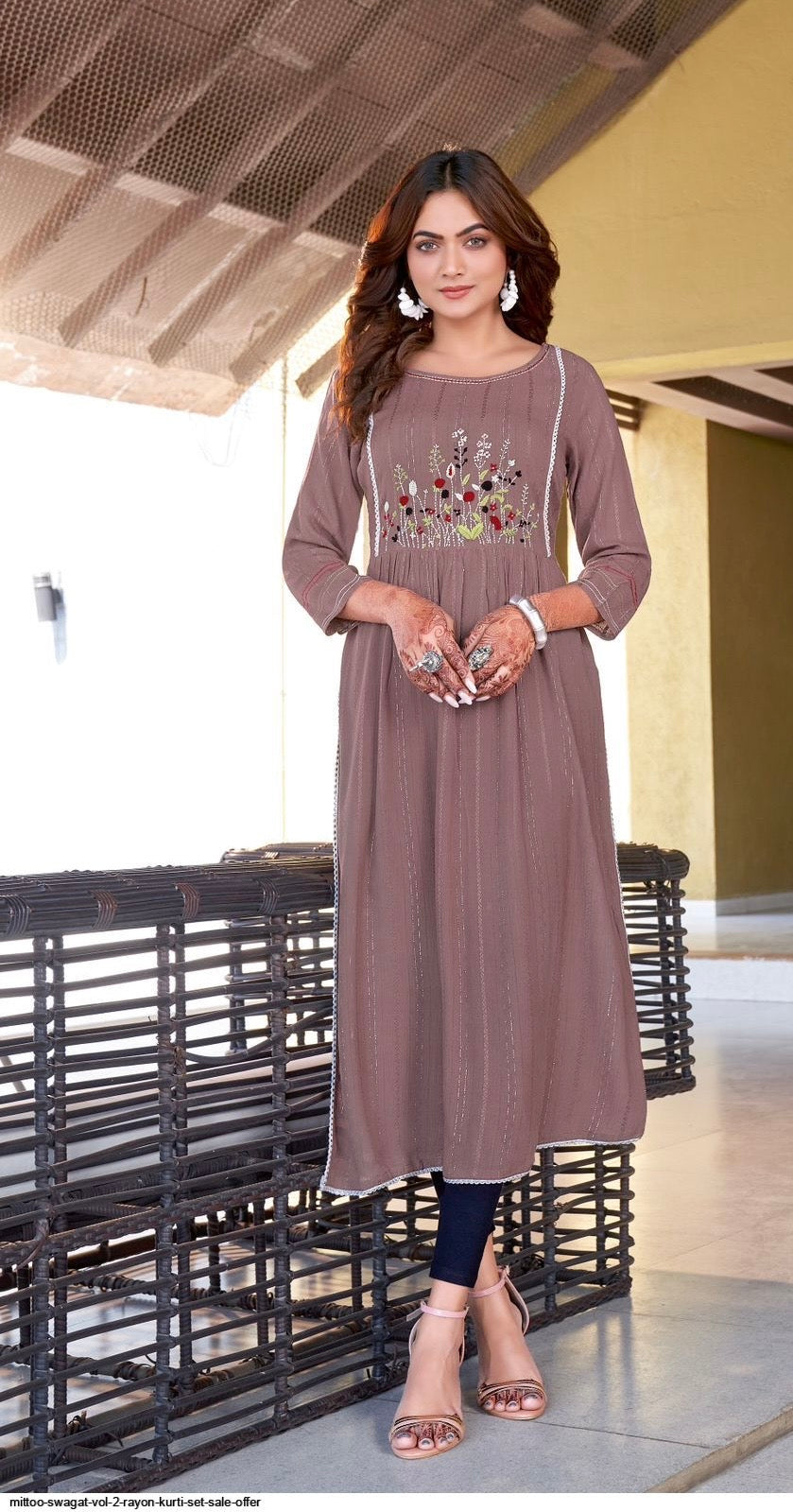 Rayon Wrinkle Lurex Kurti with Embroidery and Handwork for Women – XXL & XXXL, Multiple Designs