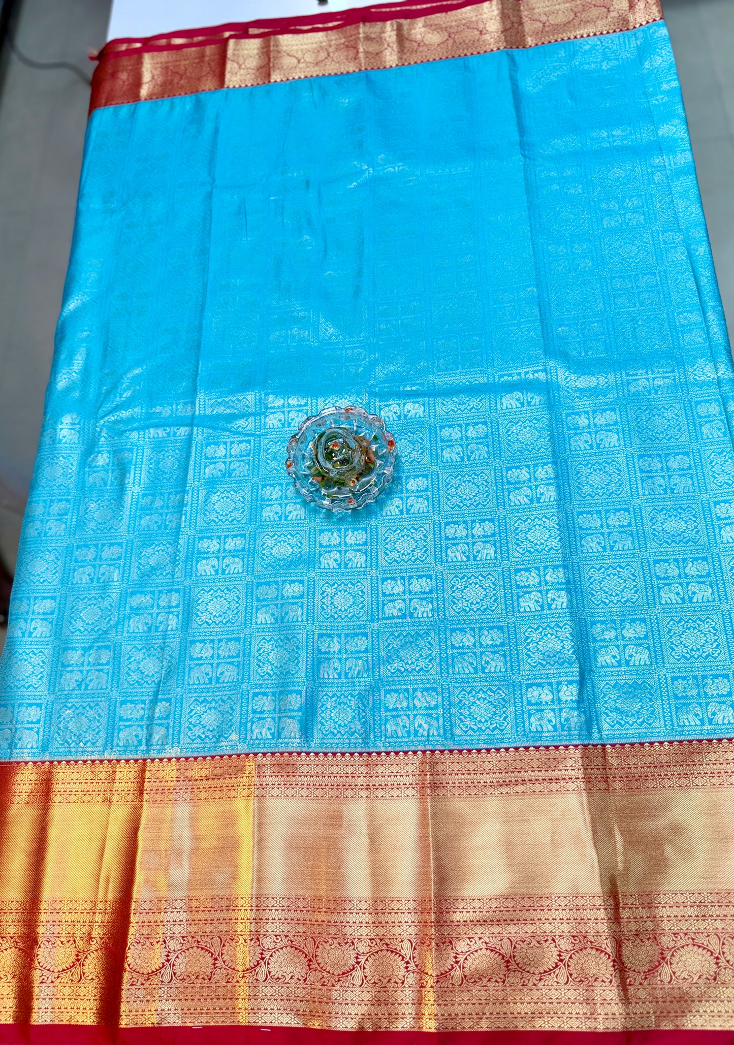 Semi Kanchi Pattu Brocade Saree with Zari Weaving and Contrast Border – Festive Wear