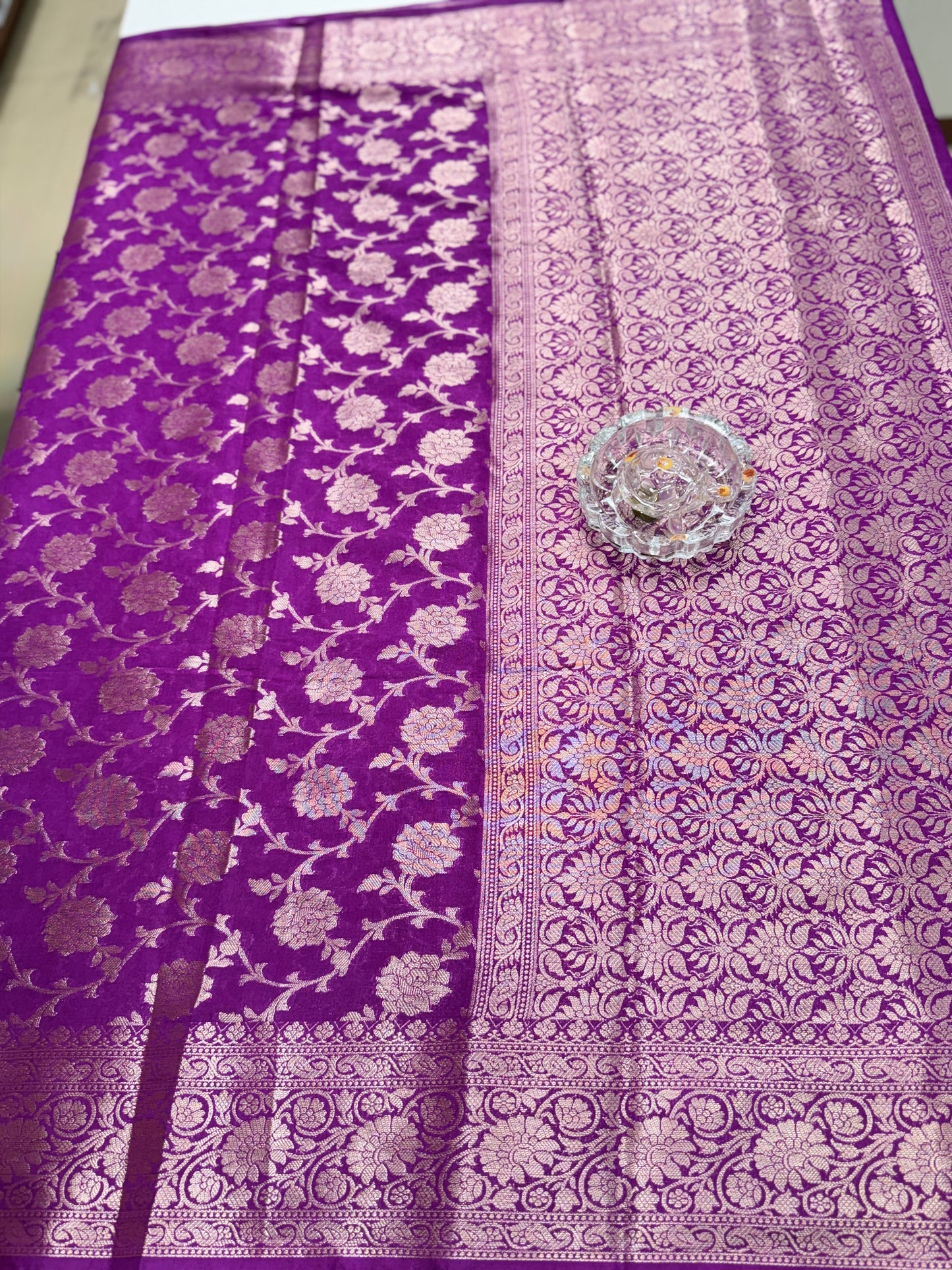 Banarasi Semi Dupion Silk Saree with Zari Floral Jaal Weaving and Blouse Piece for Women