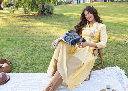 Georgette Designer Kurti Pant Set for Women with Handwork and Cotton Lycra Bottom