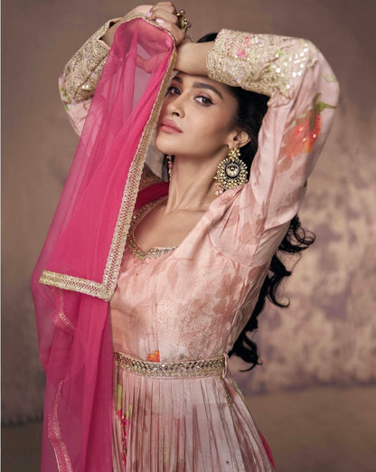 Real Georgette Embroidered Free Size Kurta Set with Net Dupatta – 4-Piece Festive Collection for Women