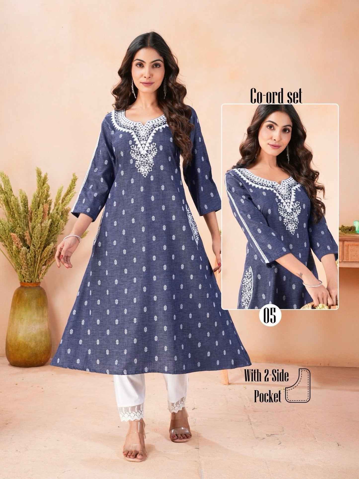 Denim Butta and Rayon Co-ord Set for Women – Casual Wear Two-Piece Set