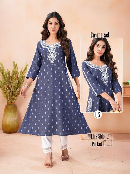 Denim Butta and Rayon Co-ord Set for Women – Casual Wear Two-Piece Set