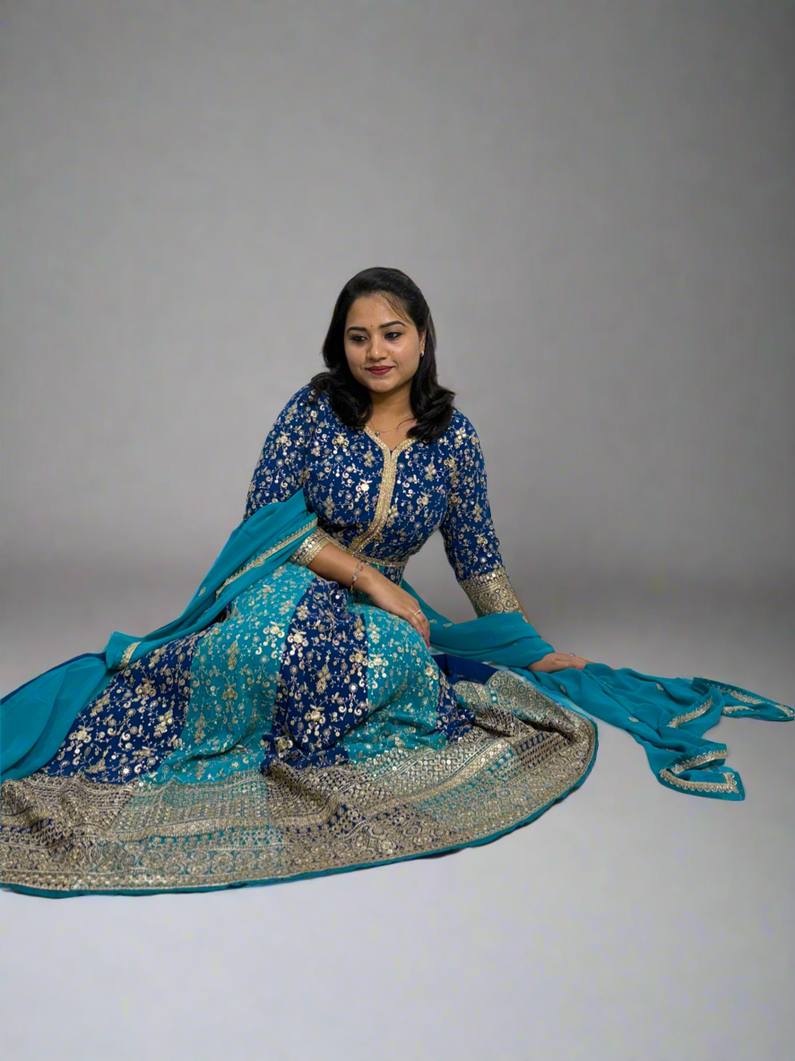 Real Georgette Free Size Embroidered Dress with Embroidered Dupatta – Festive Ethnic Set for Women