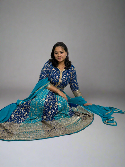 Real Georgette Free Size Embroidered Dress with Embroidered Dupatta – Festive Ethnic Set for Women