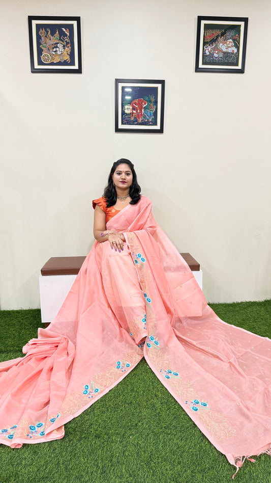 Plain Mangalgiri Pure Pattu Handloom Silk Saree with Embroidery Border