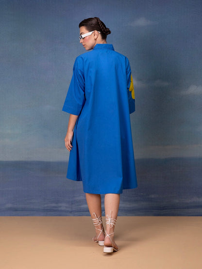 Poplin Cotton Applique Midi Dress with Bold Floral Motifs – Women’s Casual Wear (M to XL)