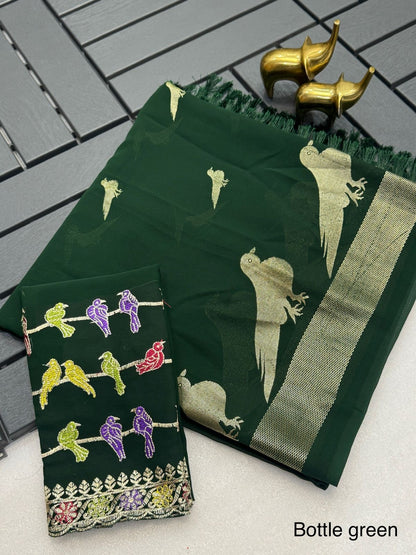 Georgette Foil Print Saree with Zalar Pallu and Embroidered Blouse for Women – Festive Wear