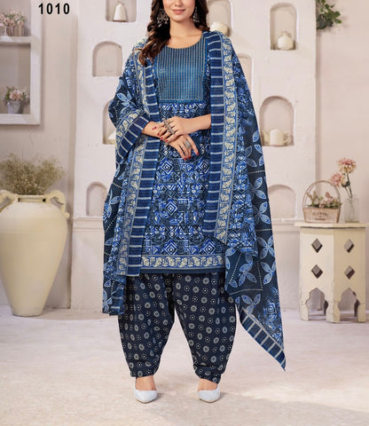 Muska Cotton Embroidered Kurta Patiala Suit Set with Malmal Dupatta for Women