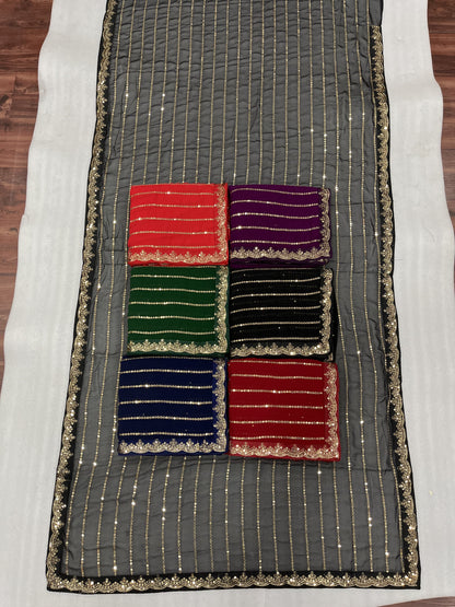 Women’s Georgette Saree with 5mm Sequins Embroidery and Silk Blouse – 6 Colour Options