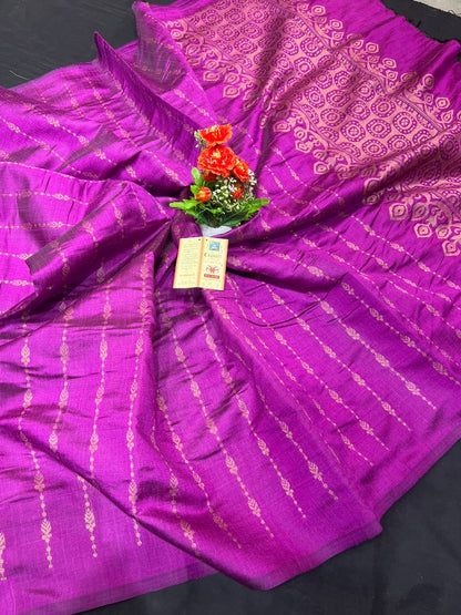 Pure Raw Silk Handloom Saree with Small Body Weave and Rich Pallu – Silk Mark Certified