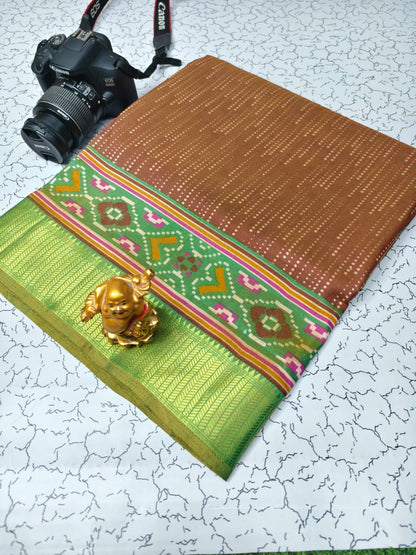 Soft Pochampally Silk Saree with Printed Multi-Butta Design and Contrast Running Blouse