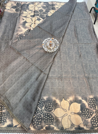 Nilambari Silk Floral Printed Saree with Lace Border
