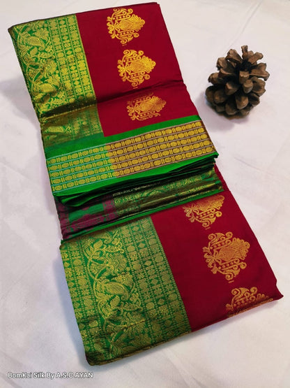 Bomkai Silk Saree with Achal Multi-Color Work and Golden Jari Butta Border – With Blouse Piece for Women