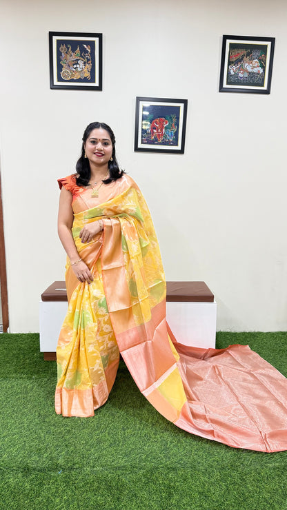 Banarasi Alfi Rangkat Silk Saree with Multicolor Gradient and Intricate Zari Weaving – Wedding Wear