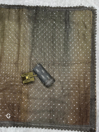 Leno Cotton Saree with Glitter Sequin Work, Digital Print, and Muslin Blouse for Women