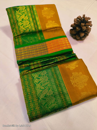 Bomkai Silk Saree with Achal Multi-Color Work and Golden Jari Butta Border – With Blouse Piece for Women