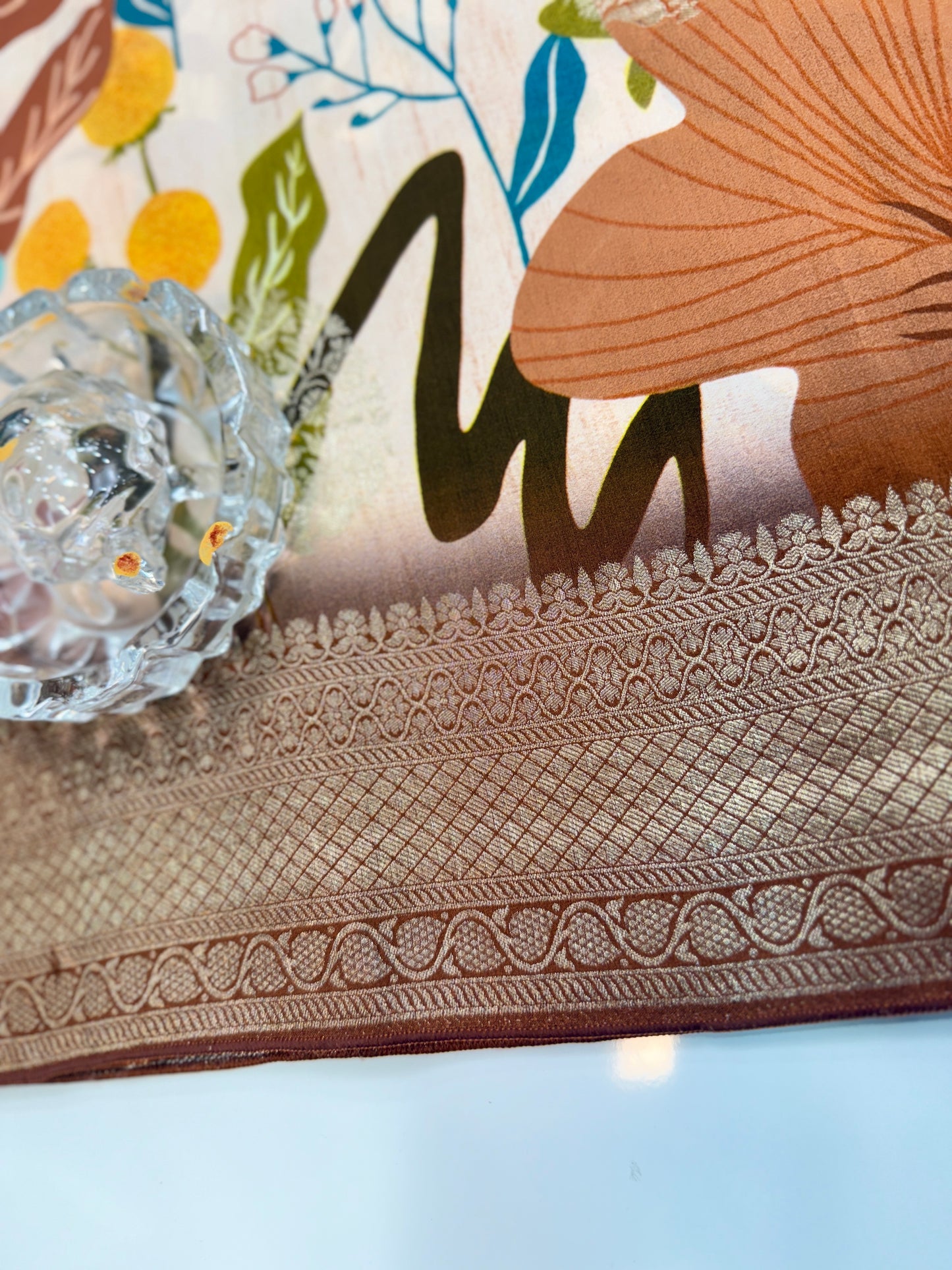 Pure Crepe Silk Saree with Digital Print and Zari Border – Elegant Festive and Wedding Saree for Women