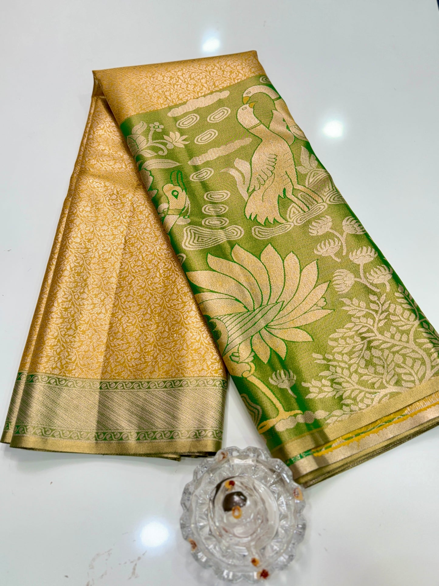 Semi Pattu Silk Saree with Zari Border and Contrast Pallu for Women