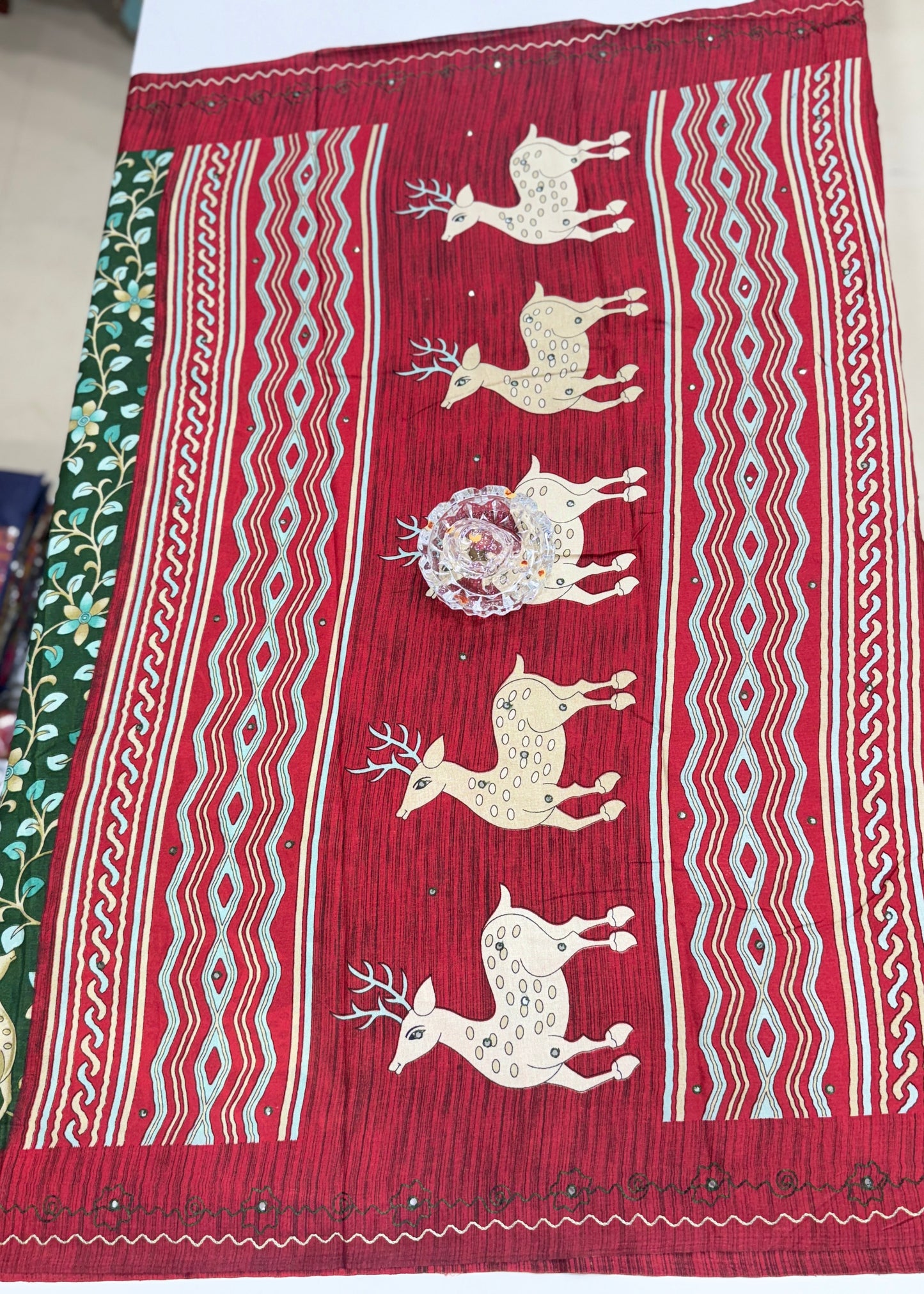 Victoria Cotton Silk Saree with Deer and Floral Print – Lightweight Traditional Cotton Silk Saree for Women