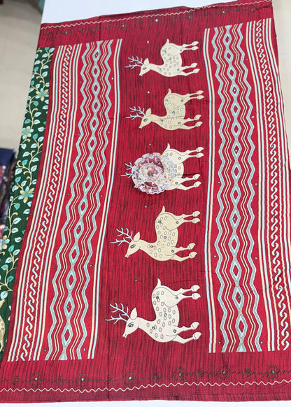 Victoria Cotton Silk Saree with Deer and Floral Print – Lightweight Traditional Cotton Silk Saree for Women