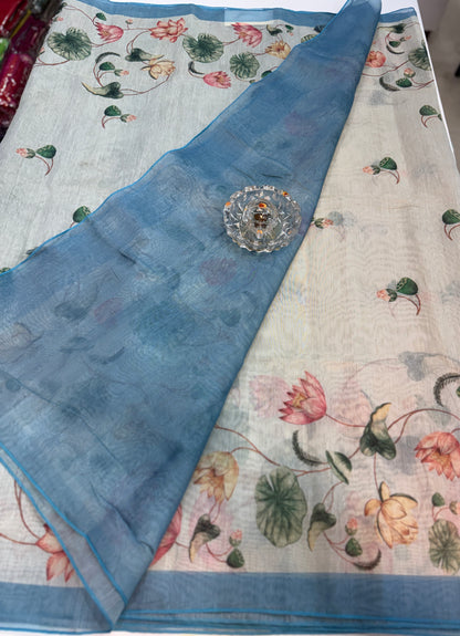 Cotton Chanderi Silk Floral Printed Saree with Blouse Piece