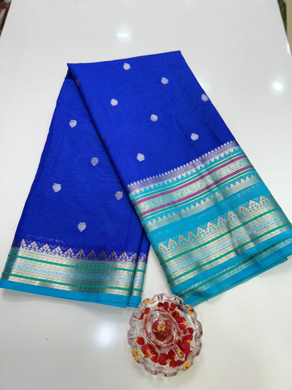 Banarasi Semi-Georgette Silk Saree with Gold Zari Weaving and Meenakari Border – Traditional Festive Saree for Women