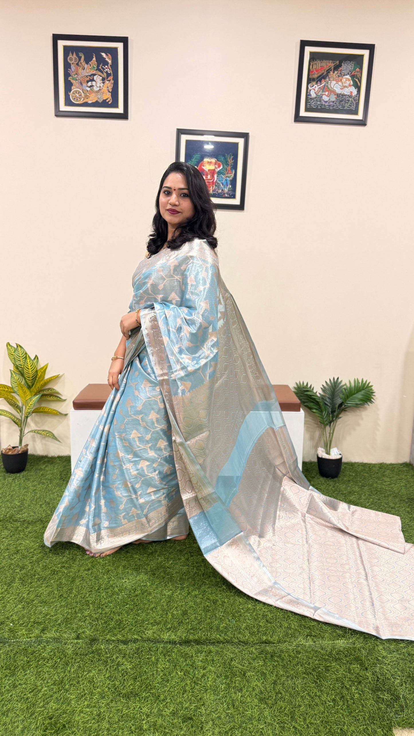 Banarasi tissue silk saree with traditional weaving design for party, festive and wedding wear
