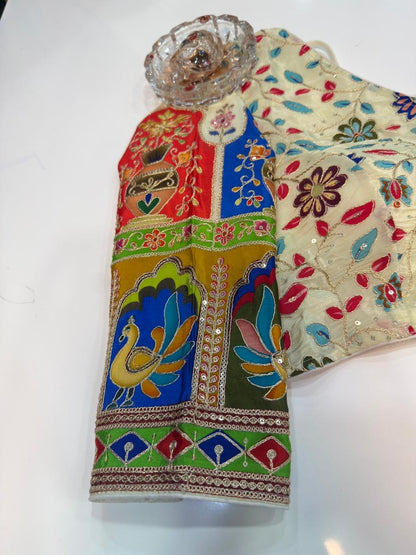 Pure silk embroidered readymade blouse for women, floral print, 3/4 sleeve, padded, size 38–42, 15 inch length