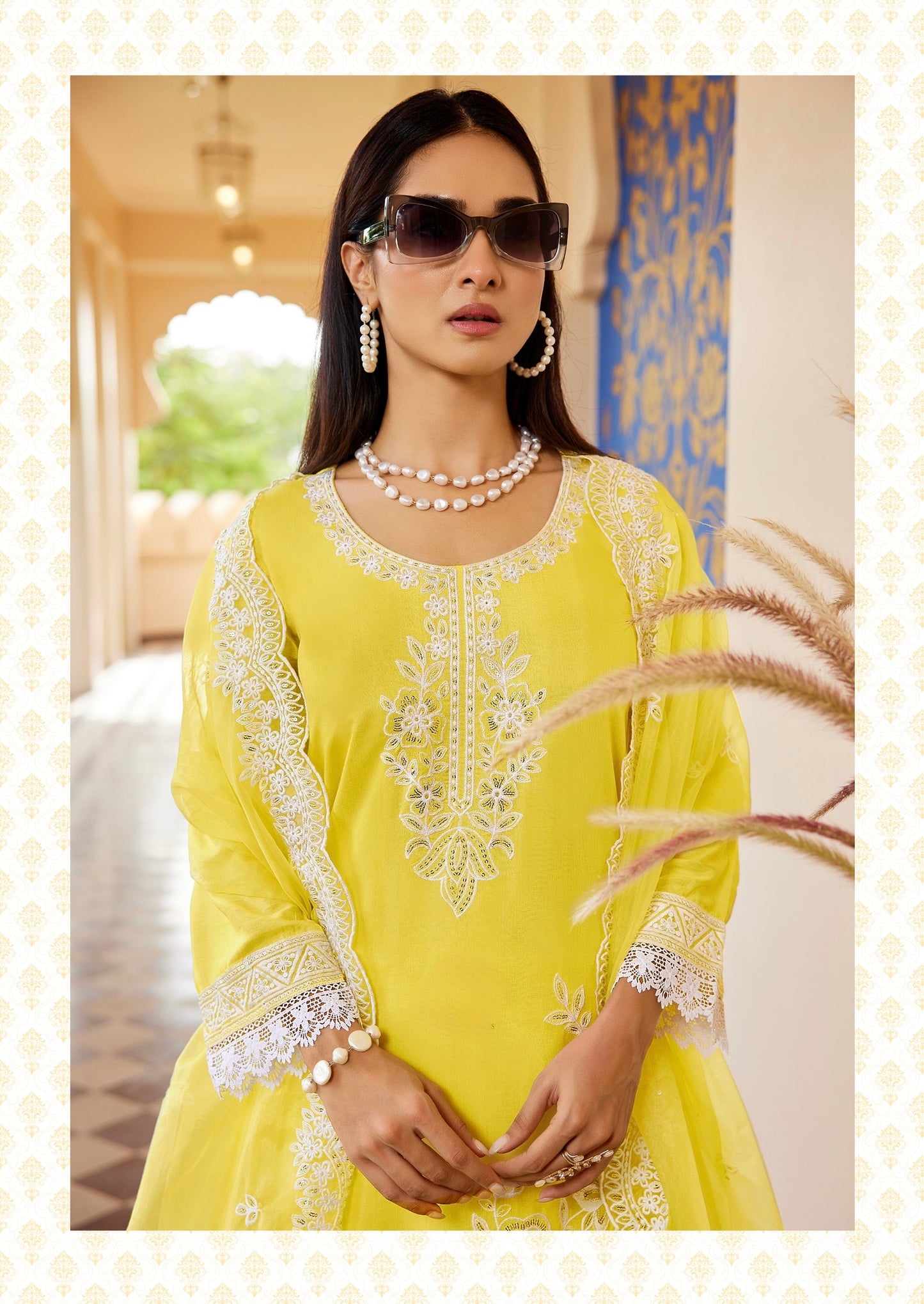 Muslin Kurti Palazzo Dupatta Set with Embroidery and Organza Dupatta for Women – L to 3XL