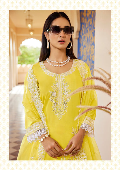 Muslin Kurti Palazzo Dupatta Set with Embroidery and Organza Dupatta for Women – L to 3XL