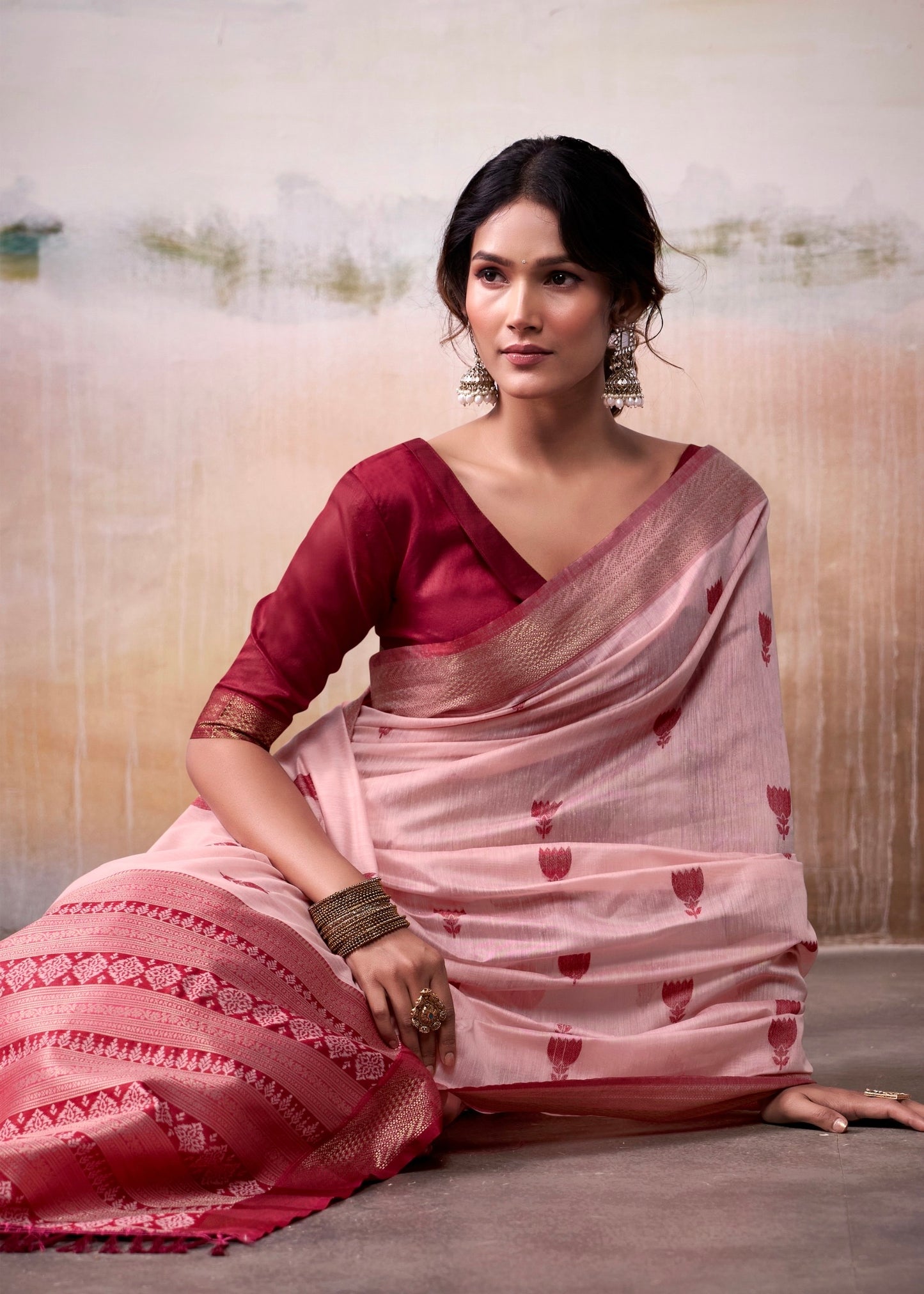 modal cotton saree with zari-style motifs and contrast border – breathable ethnic wear for women