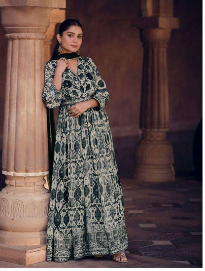 Real Georgette Embroidered Free Size Stitched Outfit with Net Dupatta for Women – Festive Wear