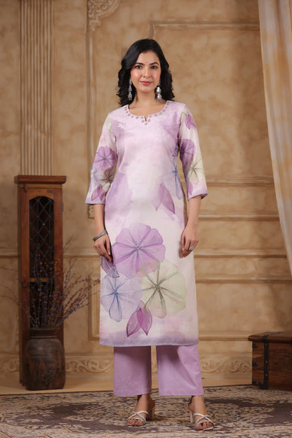 Women’s cotton flex kurta pant dupatta set with mirror and hand-touch thread work – sizes 38 to 44