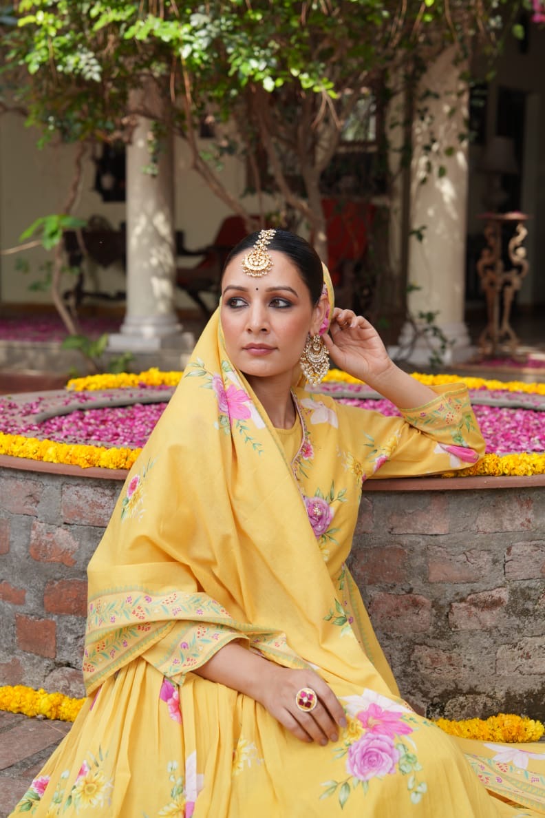 Cotton Indo-Western Anarkali Suit Set for Women – Fusion Style