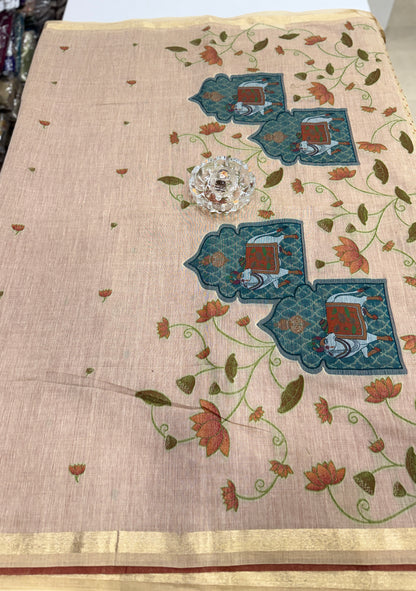 Munga Cotton Handloom Pichwai Saree for Women with Woven Border and Tassel Pallu – Soft Lightweight Traditional Wear