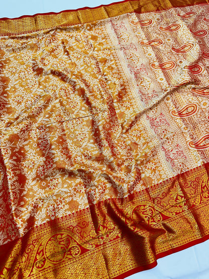 Kanjivaram Silk Saree with Mina Weaving, Nylon Zari Border, Rich Pallu and Blouse Piece