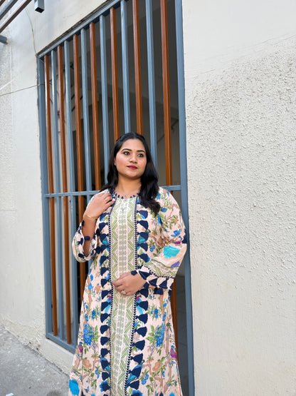 Digital Print Crepe Kurta Pant Set for Women with Tassel Detailing and Shantoon Bottom