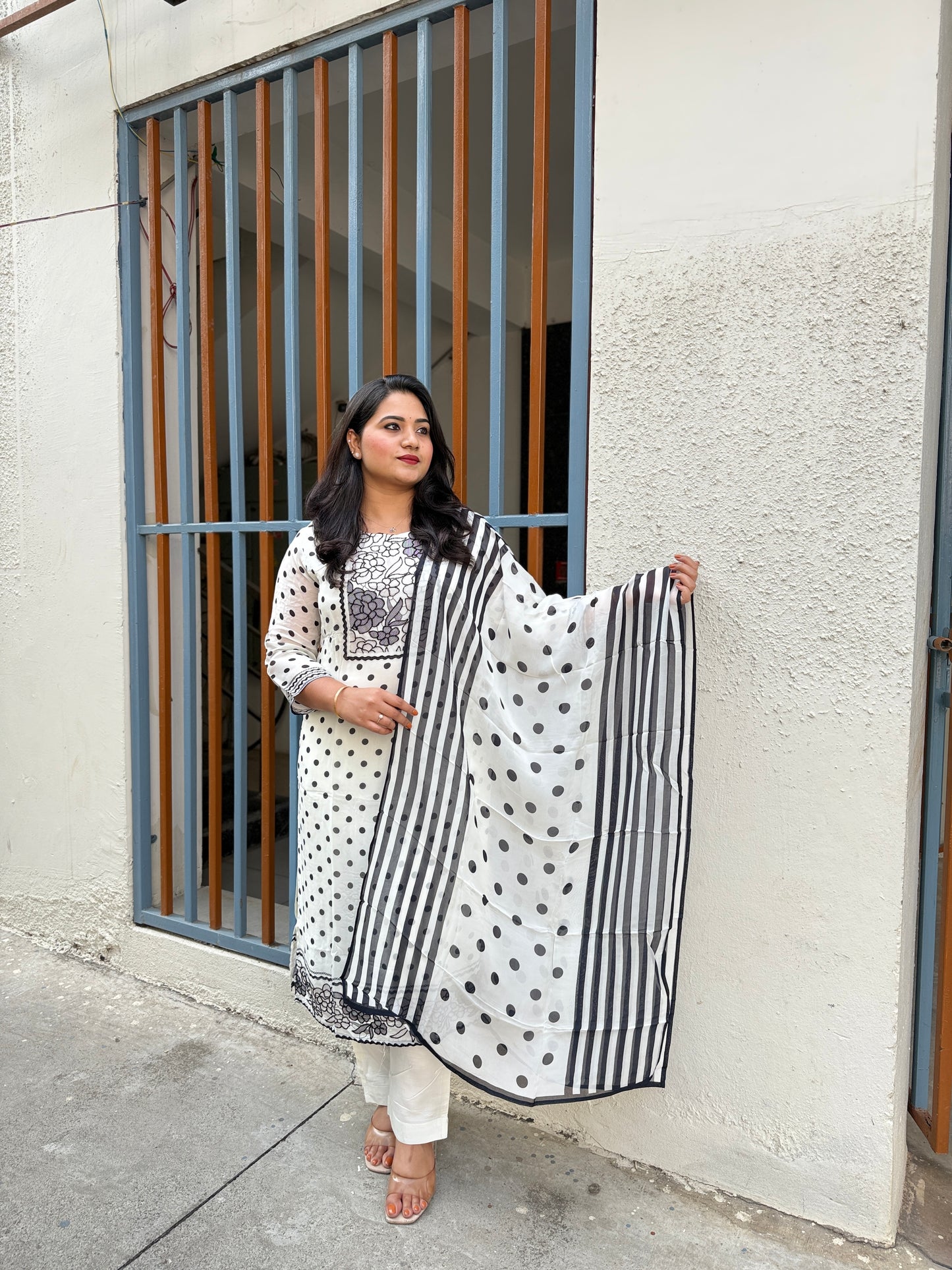 Organza kurta set for women with applique floral work, cutdana detailing, shantoon pant and dupatta