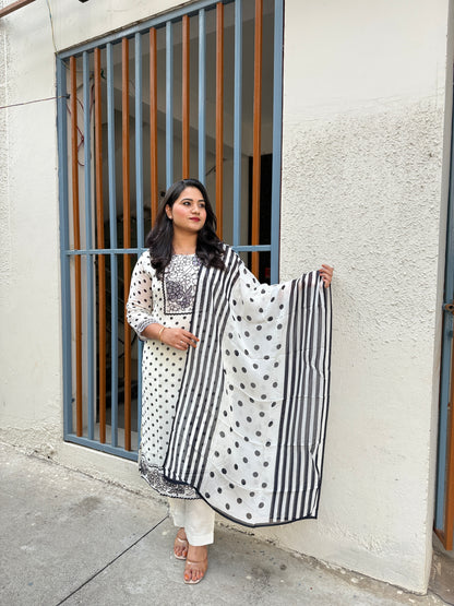 Organza kurta set for women with applique floral work, cutdana detailing, shantoon pant and dupatta