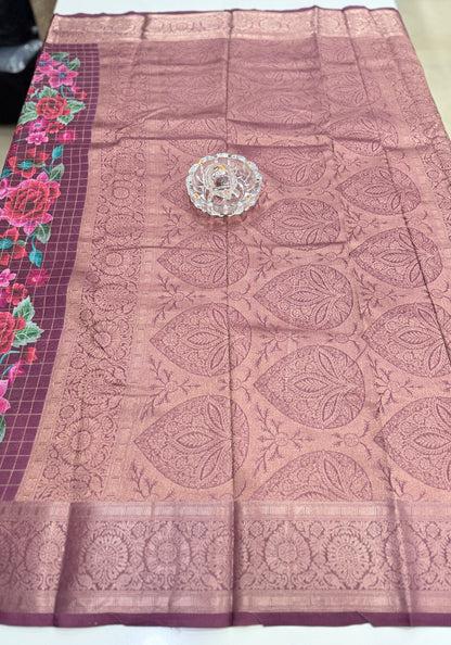 Printed handloom georgette saree for women with woven border and floral design