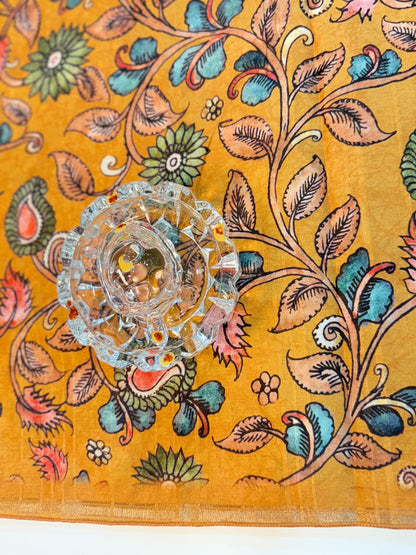 Kota Silk Printed Saree with Floral Design and Contrast Pallu for Women