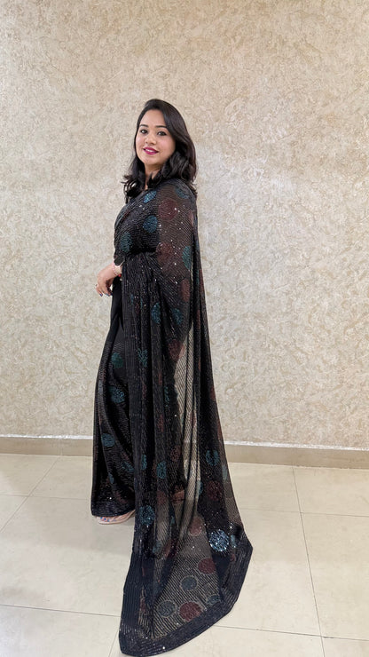 Smooth Georgette Saree with Fancy Unstitched Blouse – Festive Wear Saree for Women