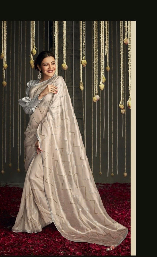 brasso saree with embroidered blouse – festive party wear for women