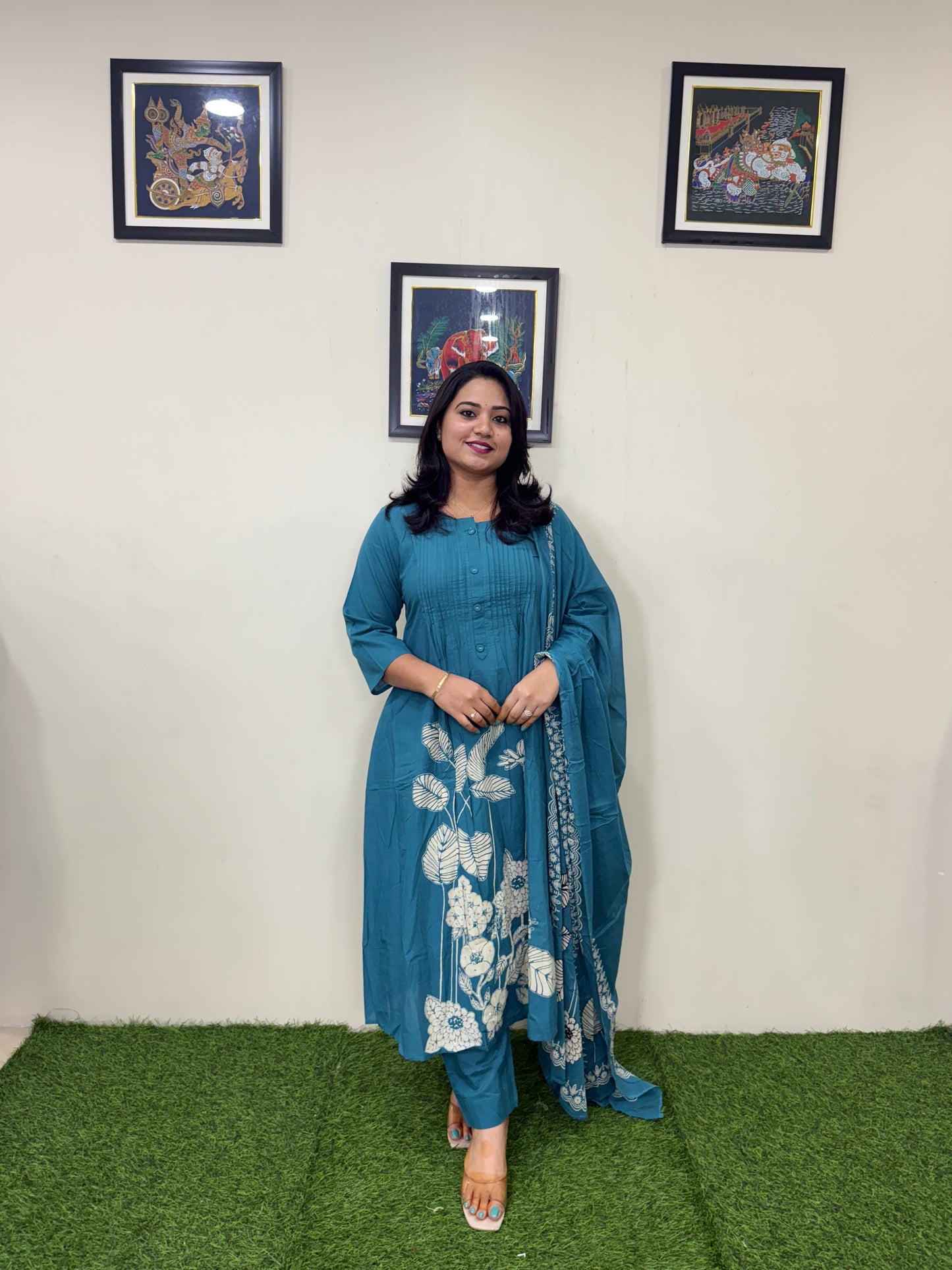 Cotton A-Line Suit Set with Katdana and Mirror Work – Women’s Ethnic Wear